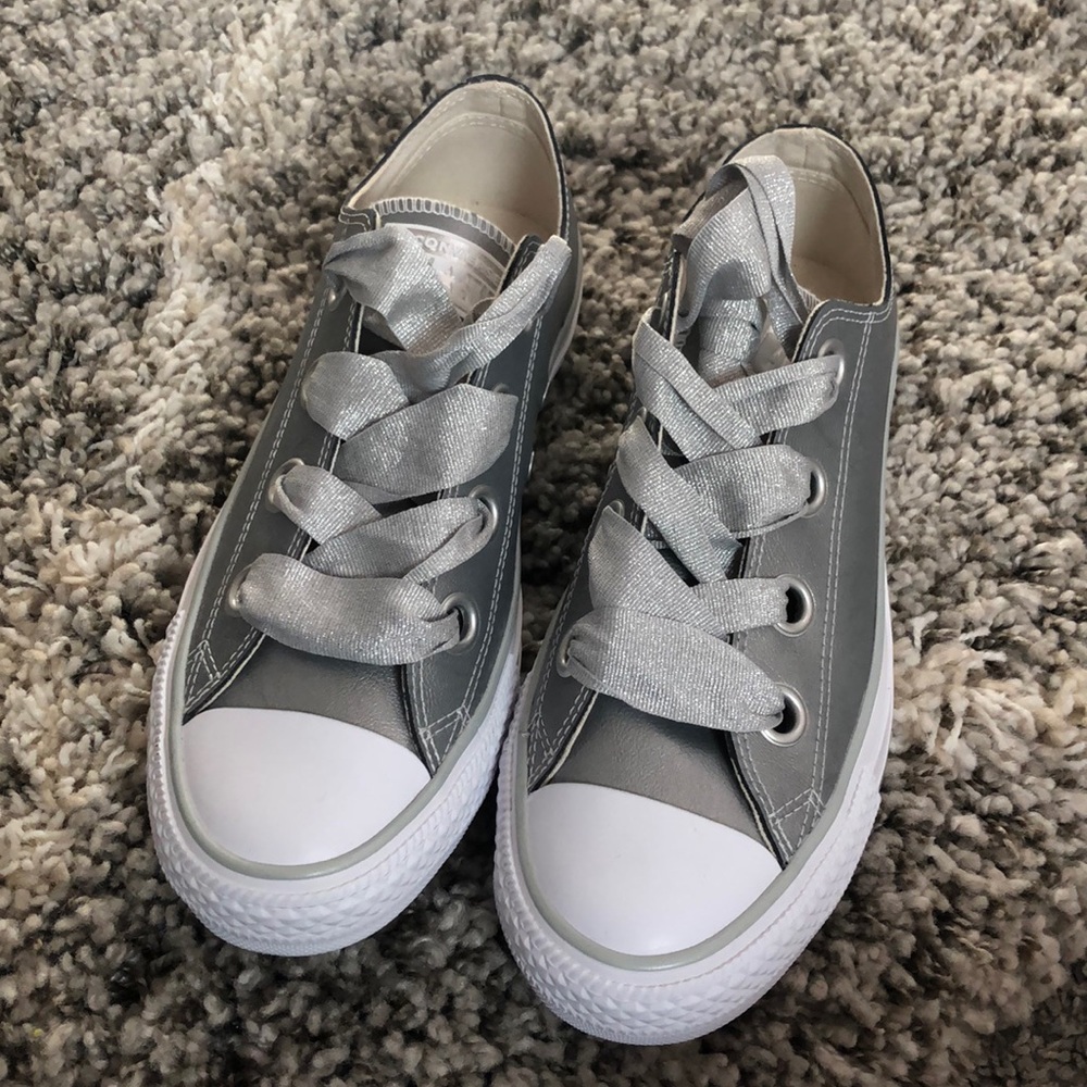Silver Converse All Stars w/ Glitter Shoelaces